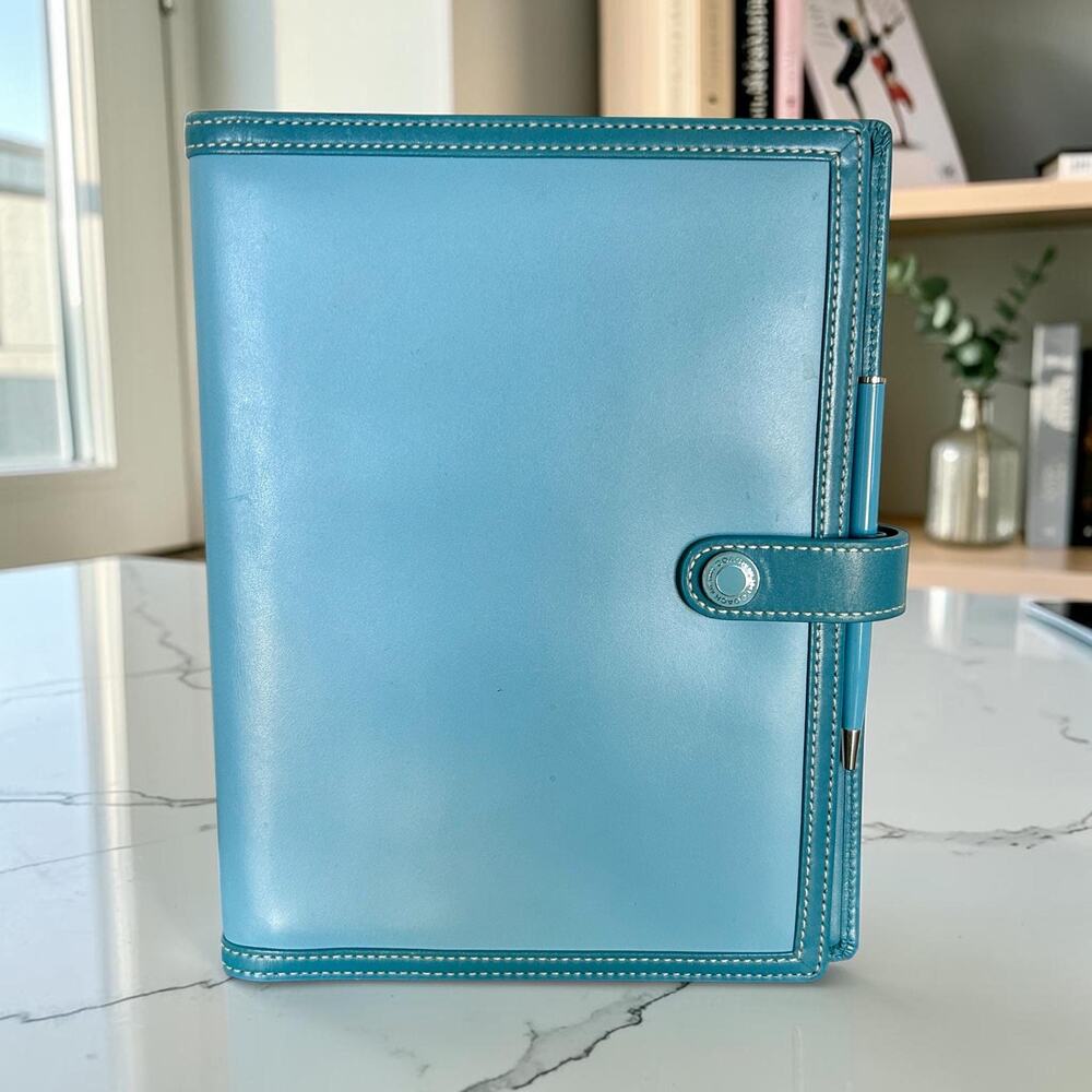 Vintage Coach Blue Leather Portfolio Padfolio 8.5” X 6” Note Pad Y2K